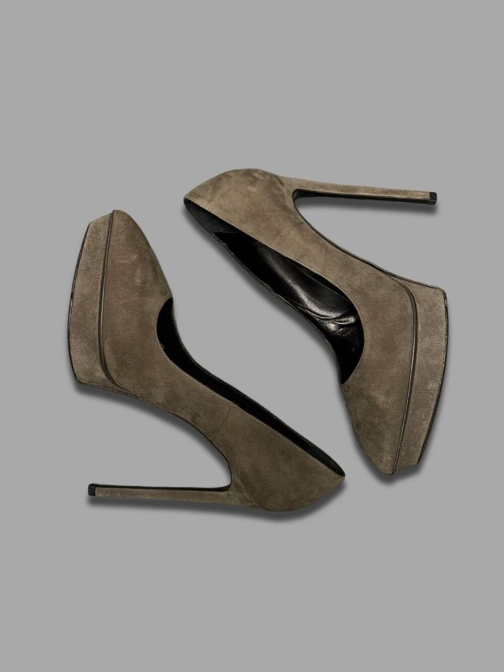SAINT LAURENT JANIS Dark Grey Suede Leather Platform Stiletto Pumps Shoes 38.5